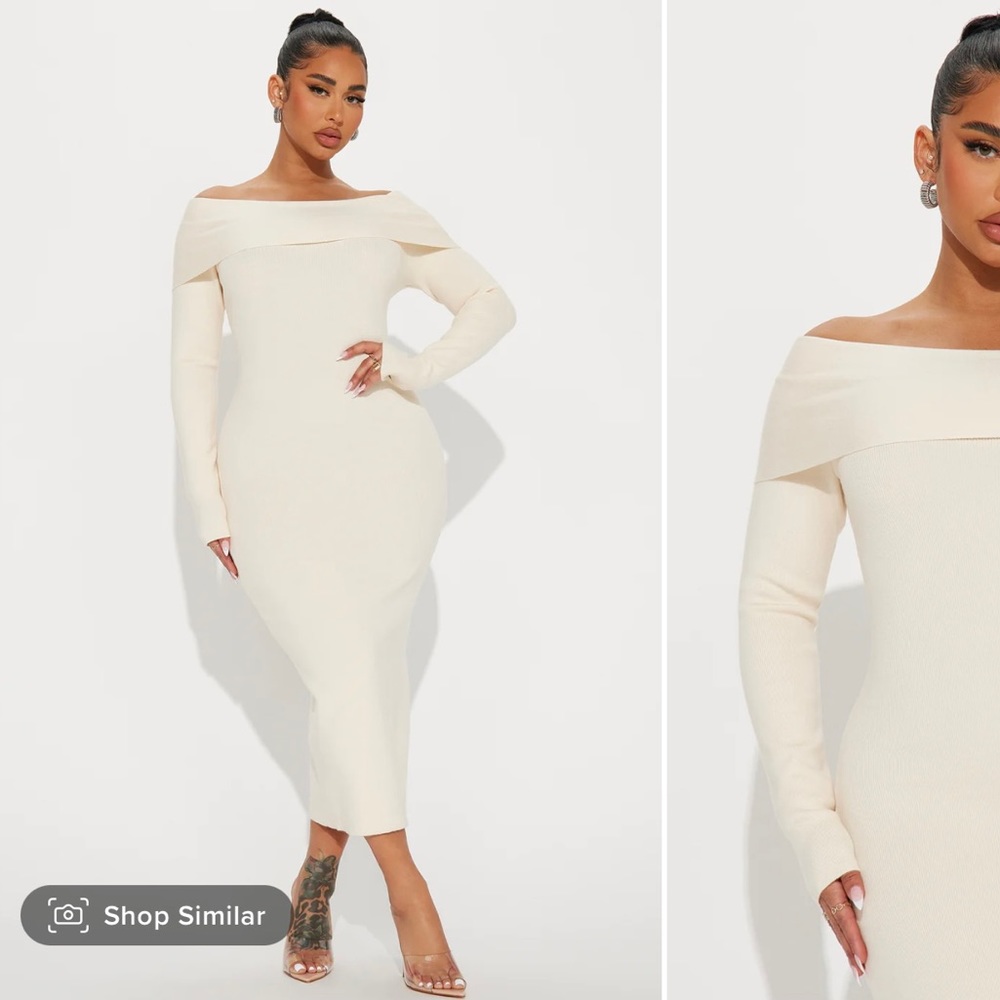 (Fashion nova) cream long sleeve sweater dress